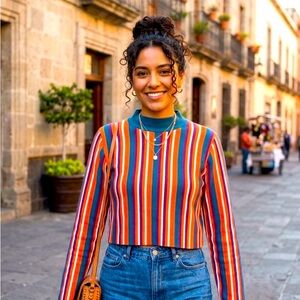 Victor Glemaud Teal, Orange & Purple Striped Sweater